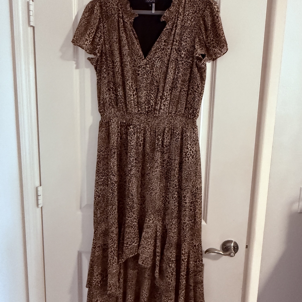 Brown Tiered V-Neck Sundress with Flutter Sleeves